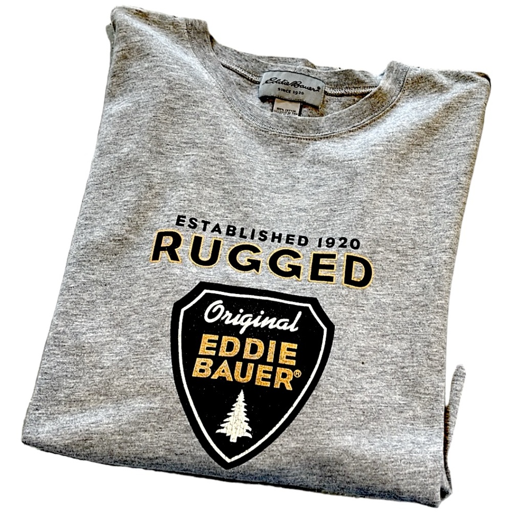 EDDIE BAUER GRAPHIC SHORT SLEEVE T-SHIRT HEATHER GRAY SIZE LARGE UNISEX